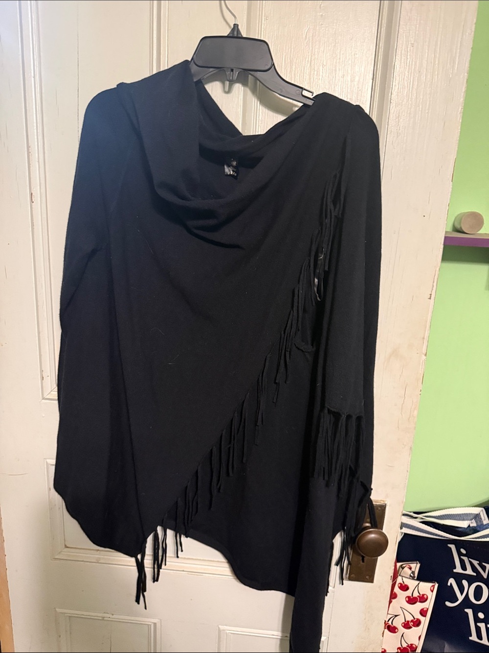 The Limited Black Fringe Asymmetric Drape Top